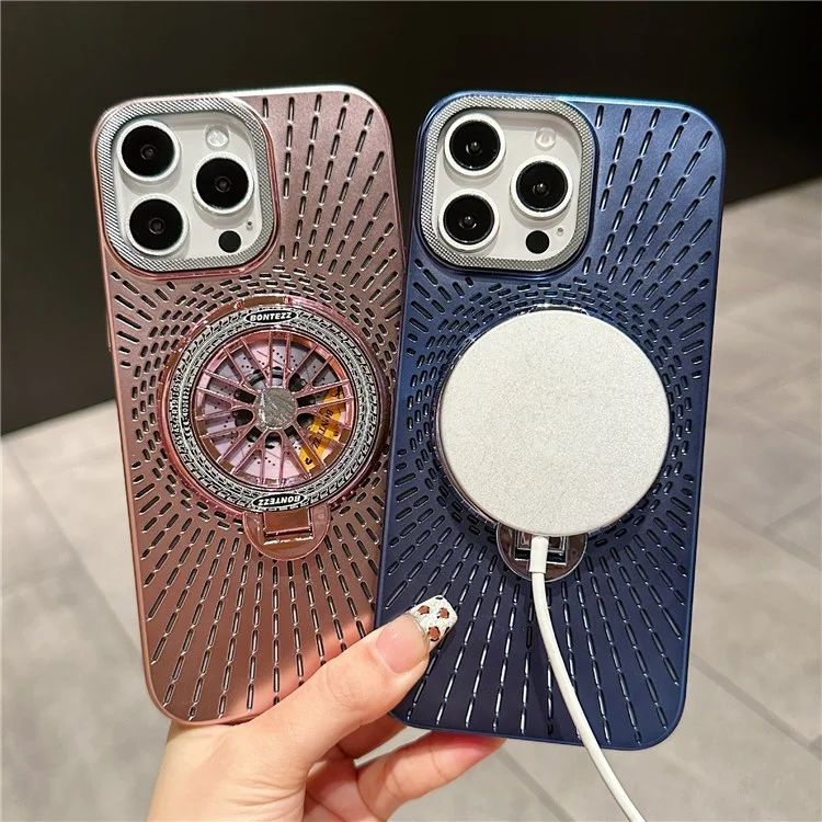 Для iPhone 16 Pro чехол совместимый с MagSafe, гироскопом, подставкой, рассеиванием тепла, задней крышкой из ПК - темно-фиолетовый