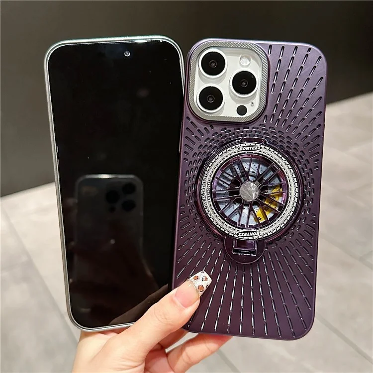 Для iPhone 16 Pro чехол совместимый с MagSafe, гироскопом, подставкой, рассеиванием тепла, задней крышкой из ПК - темно-фиолетовый