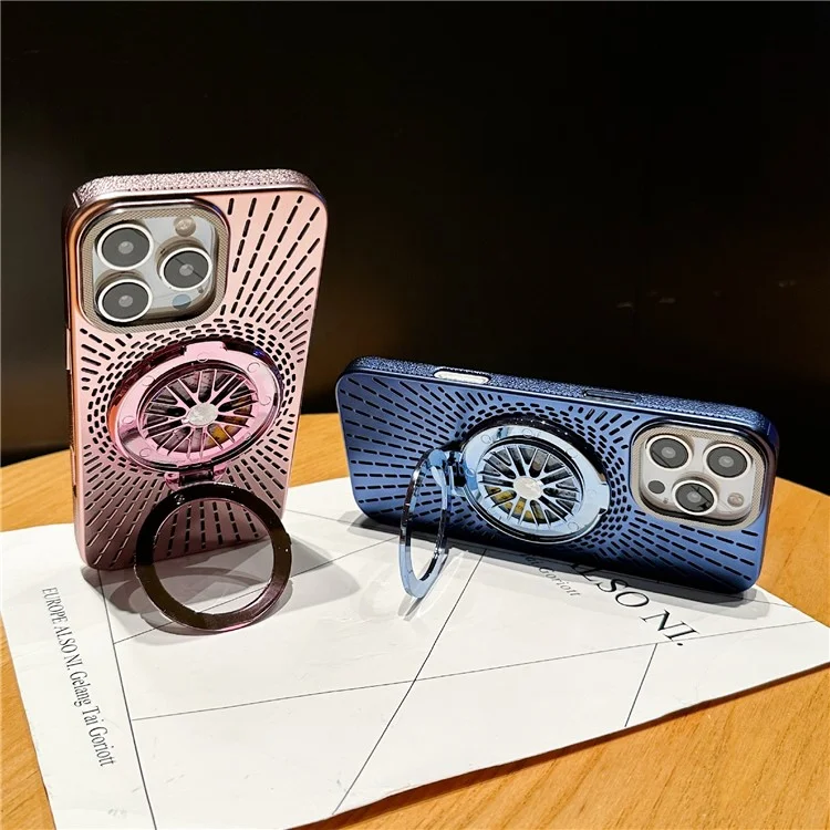 For iPhone 14 Pro Case Compatible with MagSafe Gyroscope Kickstand Heat Dissipation PC Back Cover - Dark Purple