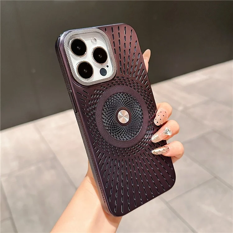 Coque pour iPhone 16 Pro Max compatible avec MagSafe, dissipation de chaleur, revêtement électrolytique en PC - Violet foncé