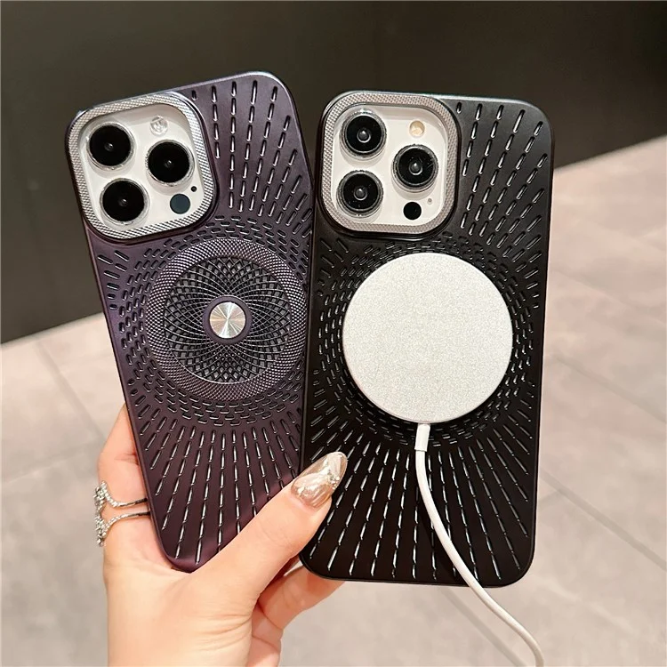 Coque pour iPhone 16 Pro Max compatible avec MagSafe, dissipation de chaleur, revêtement électrolytique en PC - Violet foncé
