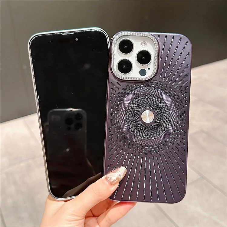 Coque pour iPhone 16 Pro Max compatible avec MagSafe, dissipation de chaleur, revêtement électrolytique en PC - Violet foncé
