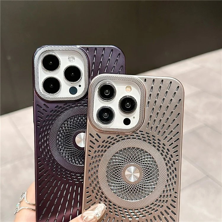 Coque pour iPhone 16 Pro Max compatible avec MagSafe, dissipation de chaleur, revêtement électrolytique en PC - Violet foncé