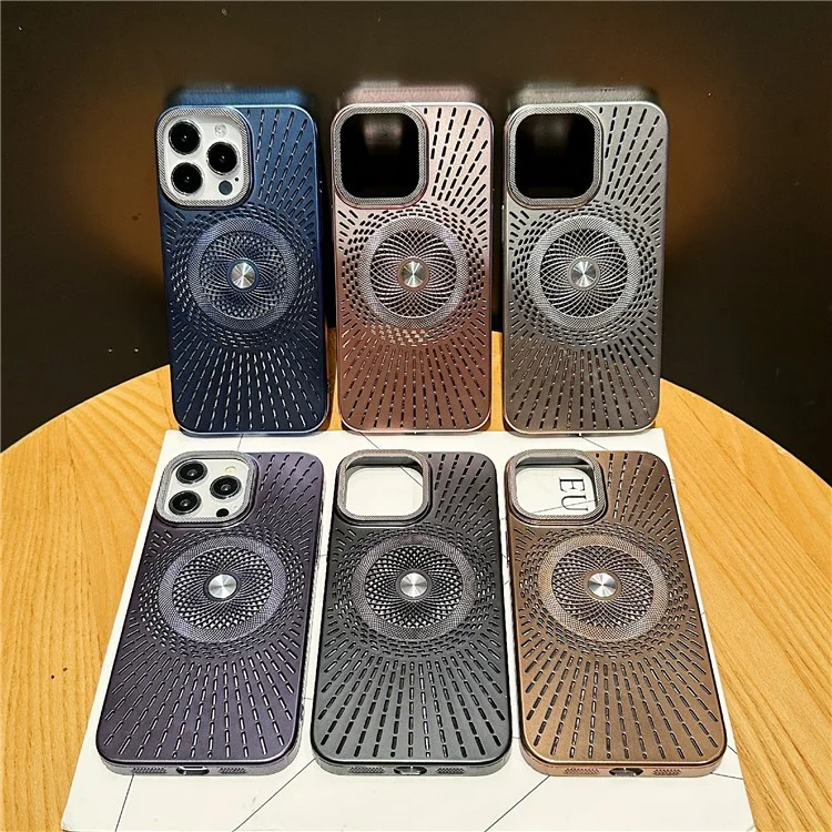 Coque pour iPhone 16 Pro Max compatible avec MagSafe, dissipation de chaleur, revêtement électrolytique en PC - Violet foncé