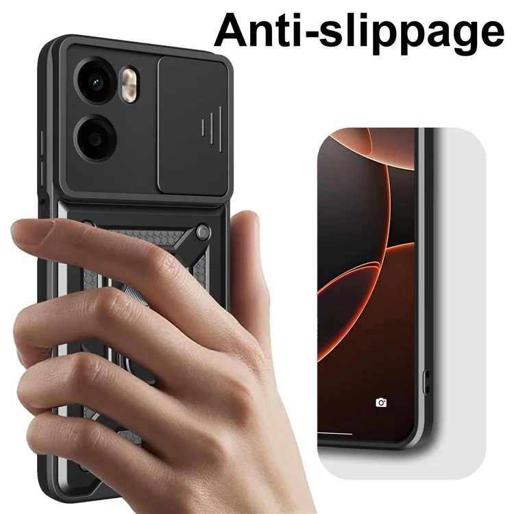 Capa para Motorola Moto G05 4G com tampa deslizante para câmera, PC + TPU, suporte - Preta