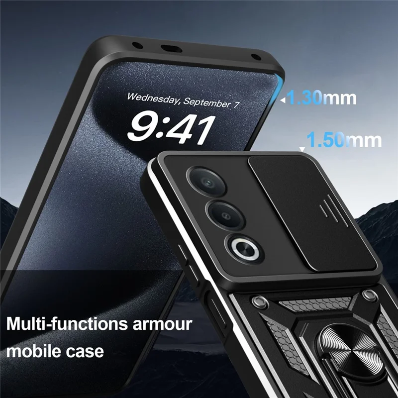 For Oppo A3 Pro (India) 5G  /  A80 5G Case with Slide Camera Lid PC + TPU Kickstand Phone Cover - Gold