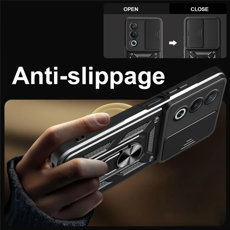 For Oppo A3 Pro (India) 5G  /  A80 5G Case with Slide Camera Lid PC + TPU Kickstand Phone Cover - Gold