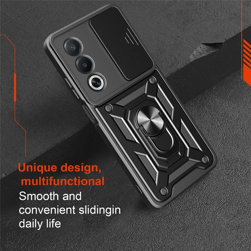 For Oppo A3 Pro (India) 5G  /  A80 5G Case with Slide Camera Lid PC + TPU Kickstand Phone Cover - Gold