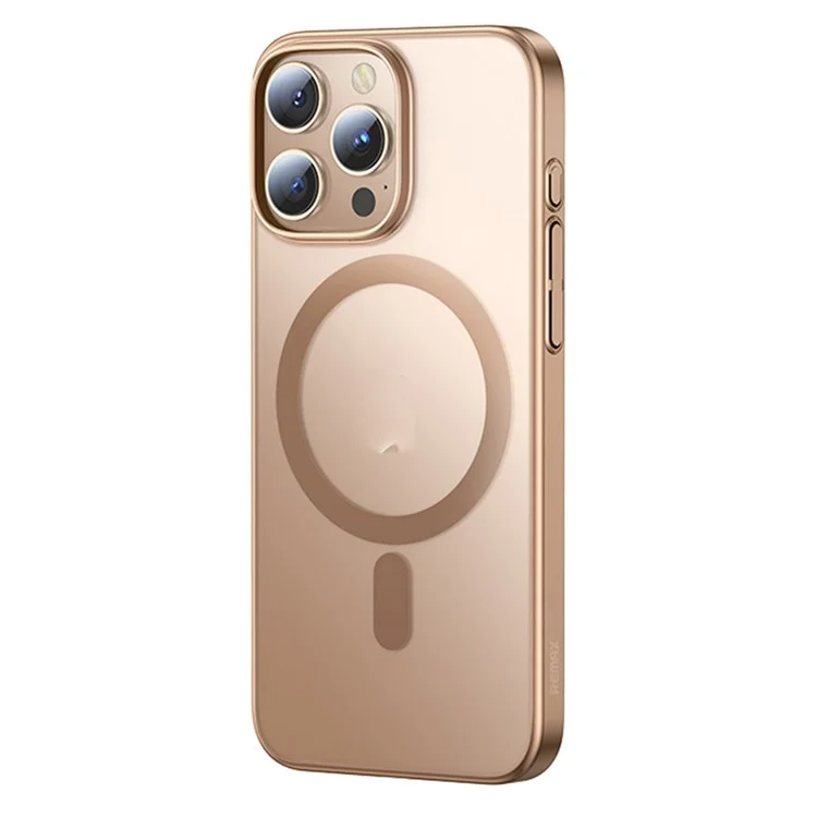 REMAX RM-1625 For iPhone 16 Pro Max Case Compatible with MagSafe Skin Touch Electroplated Slim Phone Cover - Desert Gold