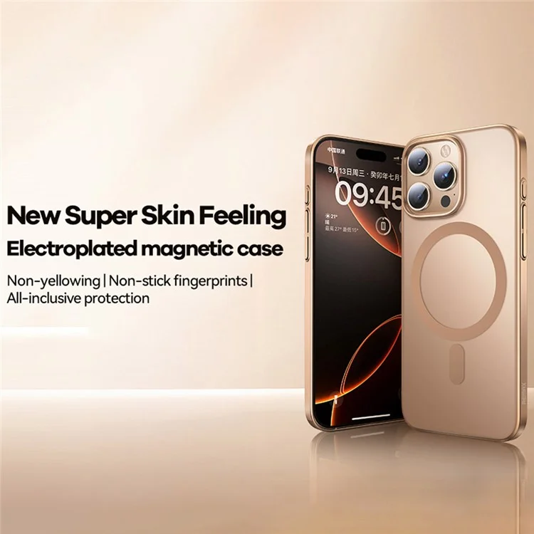 REMAX RM-1625 For iPhone 16 Pro Max Case Compatible with MagSafe Skin Touch Electroplated Slim Phone Cover - Desert Gold