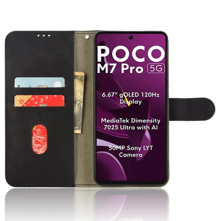 Für Xiaomi Poco M7 Pro 5G Lederhülle mit Lederoptik, stoßfest, Brieftasche, Flip-Hülle - Schwarz
