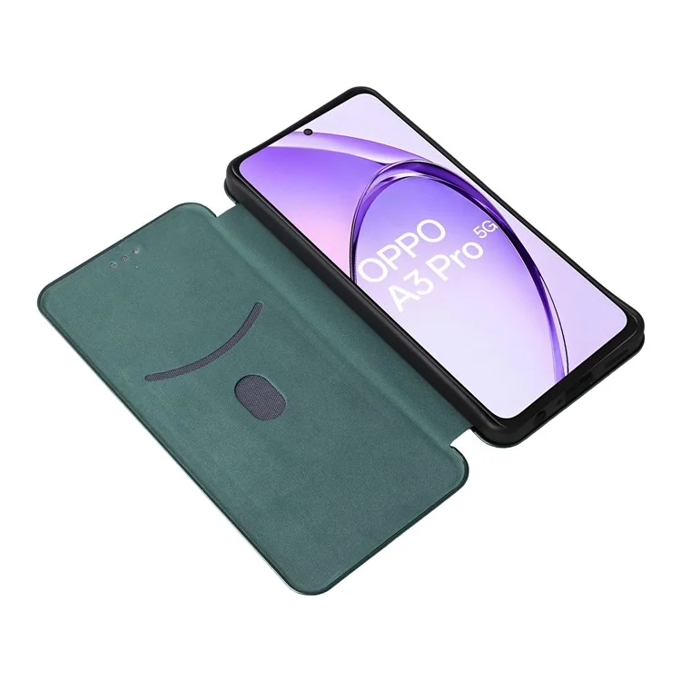 For Oppo A3 Pro (Global) 5G Case Carbon Fiber Texture Drop-Proof PU Leather Phone Cover - Green