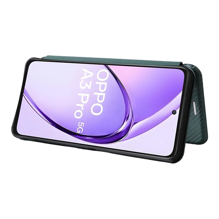 For Oppo A3 Pro (Global) 5G Case Carbon Fiber Texture Drop-Proof PU Leather Phone Cover - Green