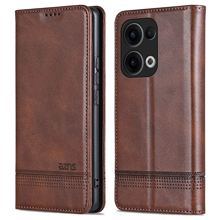 Capa de couro sintético com textura de couro de vaca para Oppo Reno13 5G (Global) - Café