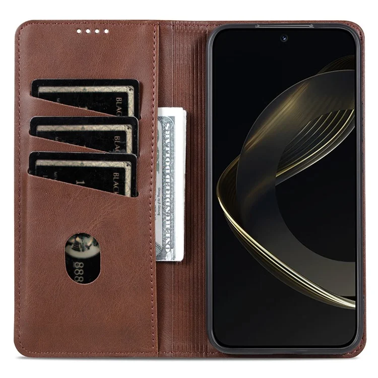 Capa de couro sintético com textura de couro de vaca para Oppo Reno13 5G (Global) - Café
