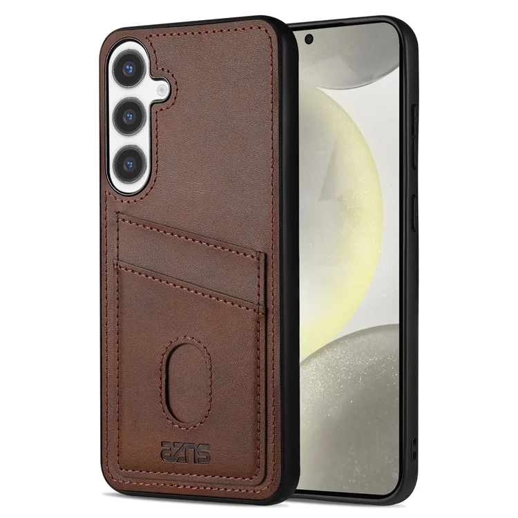 Coque pour Samsung Galaxy S24 FE de la série AZNS K1, texture veau, anti-chute, en PU + TPU - Café