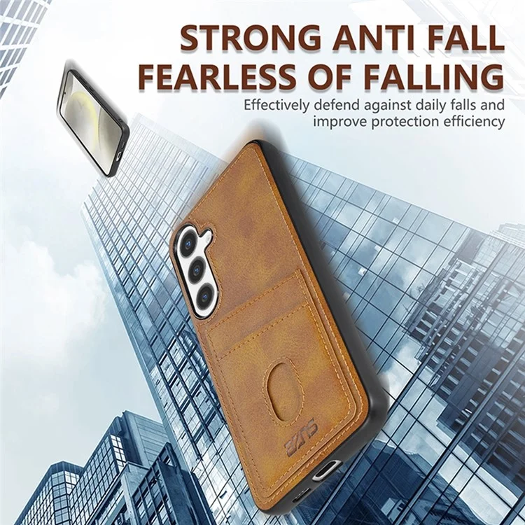 Coque pour Samsung Galaxy S24 FE de la série AZNS K1, texture veau, anti-chute, en PU + TPU - Café