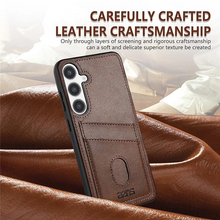 Coque pour Samsung Galaxy S24 FE de la série AZNS K1, texture veau, anti-chute, en PU + TPU - Café
