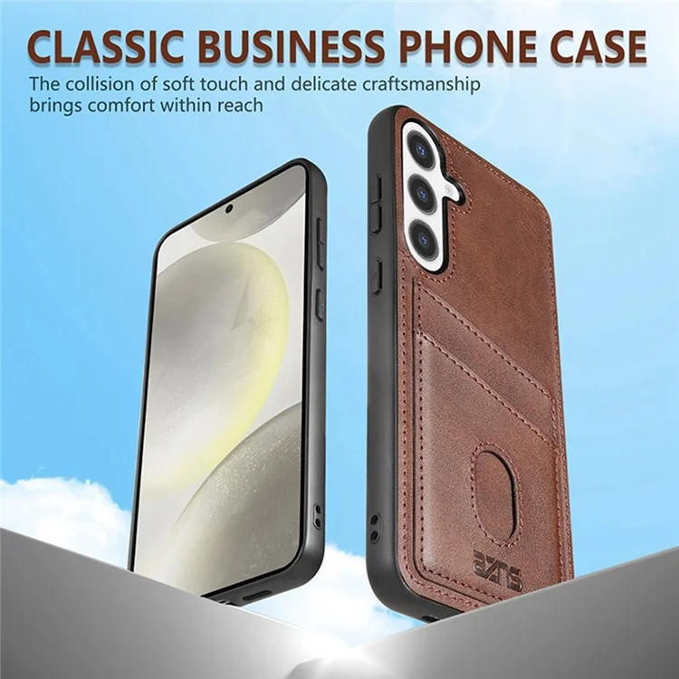 Coque pour Samsung Galaxy S24 FE de la série AZNS K1, texture veau, anti-chute, en PU + TPU - Café