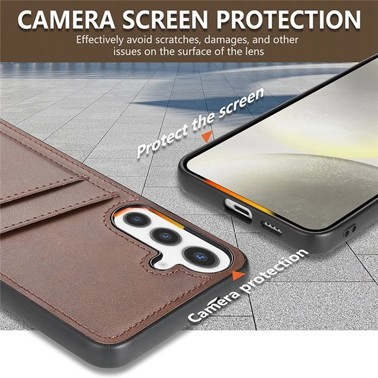 Coque pour Samsung Galaxy S24 FE de la série AZNS K1, texture veau, anti-chute, en PU + TPU - Café