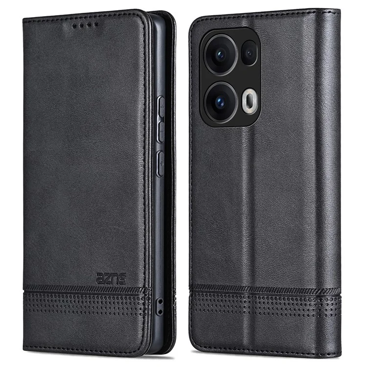 Custodia per Oppo Reno13 Pro 5G in pelle di mucca con texture AZNS - Nero