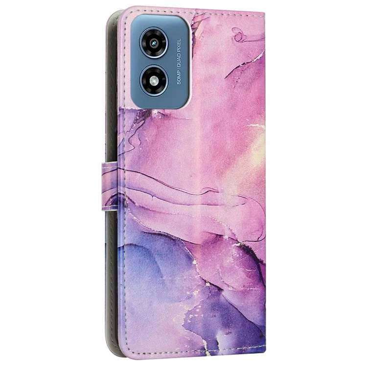 Custodia in piedi per Motorola Moto G04s 4G / G04 4G / G24 4G / E14 4G Custodia in pelle con portafoglio a motivo marmorizzato - Viola