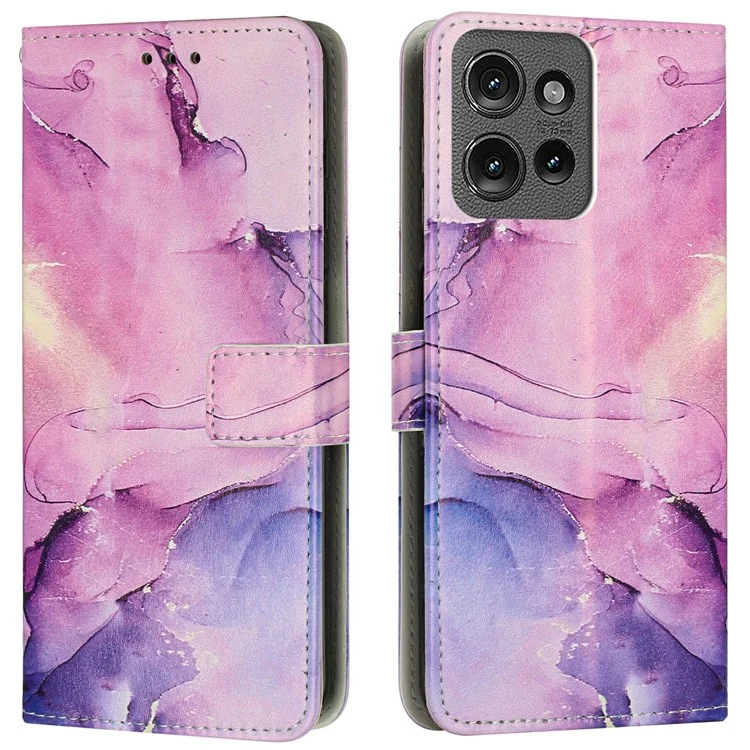 Standhülle für Motorola Edge 50 Pro 5G / Edge 50 5G Marmorstruktur PU-Leder Brieftasche Handyhülle - Lila