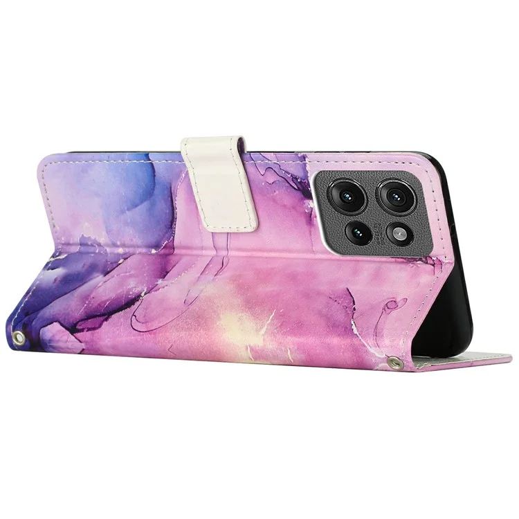 Standhülle für Motorola Edge 50 Pro 5G / Edge 50 5G Marmorstruktur PU-Leder Brieftasche Handyhülle - Lila