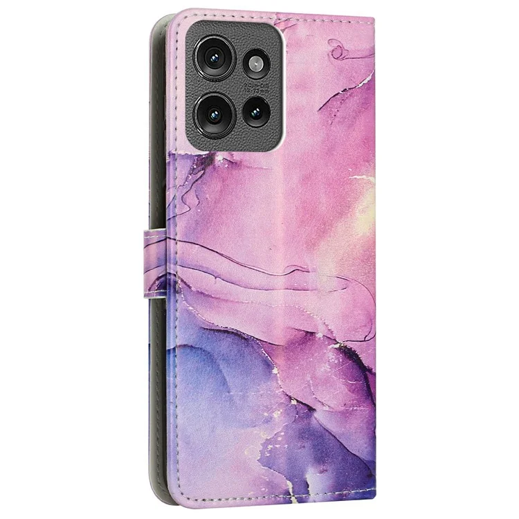 Standhülle für Motorola Edge 50 Pro 5G / Edge 50 5G Marmorstruktur PU-Leder Brieftasche Handyhülle - Lila