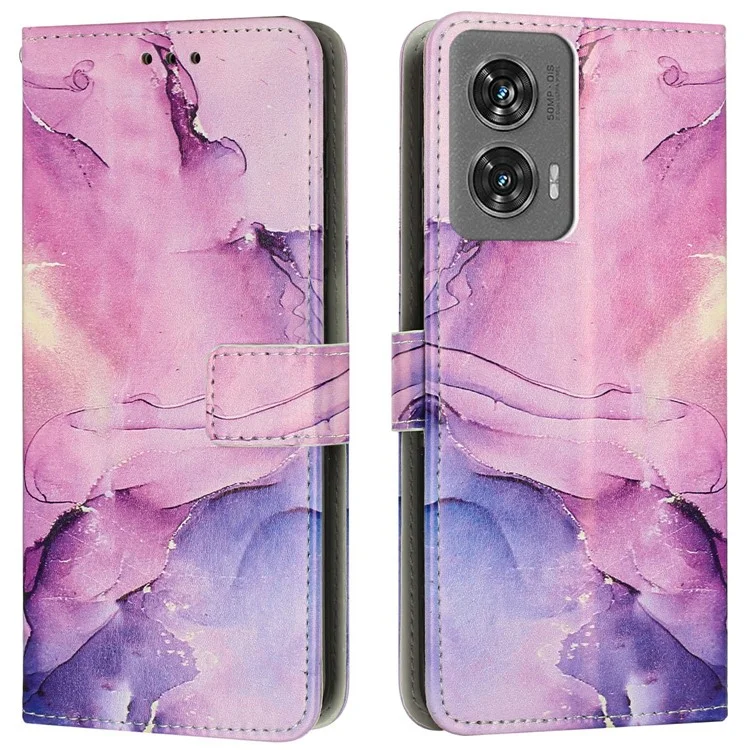Ständer-Hülle für Motorola Moto G85 5G / S50 Neo 5G mit Marmorstruktur, PU-Leder-Geldbörse, Handyhülle - Lila