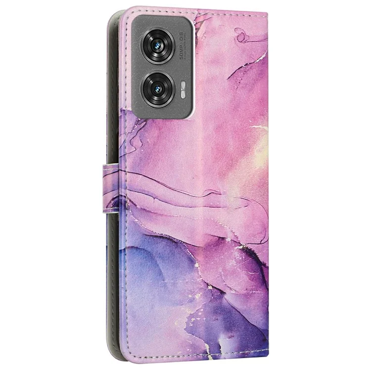 Ständer-Hülle für Motorola Moto G85 5G / S50 Neo 5G mit Marmorstruktur, PU-Leder-Geldbörse, Handyhülle - Lila