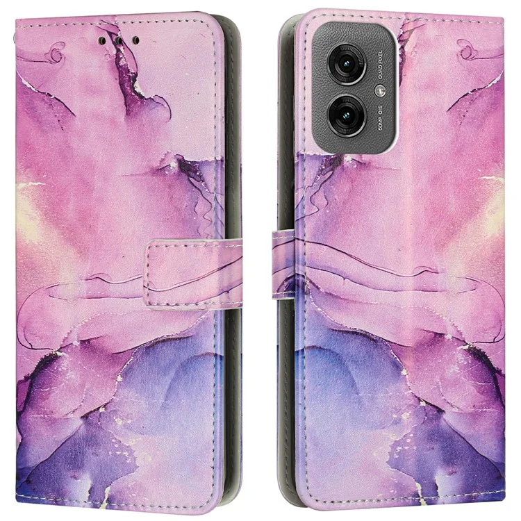 Étui de protection en cuir PU avec motif marbre pour Motorola Moto G55 5G - Violet