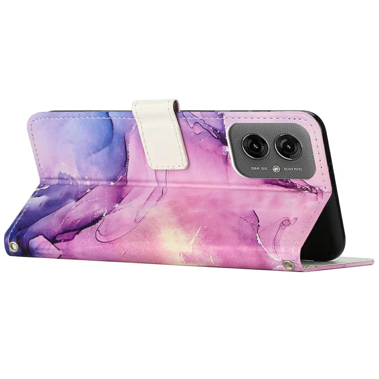 Étui de protection en cuir PU avec motif marbre pour Motorola Moto G55 5G - Violet