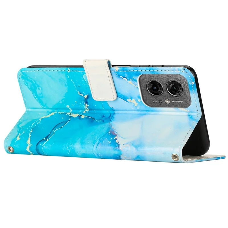 For Motorola Moto G55 5G Stand Case Marble Pattern PU Leather Wallet Phone Cover - Blue  /  Green