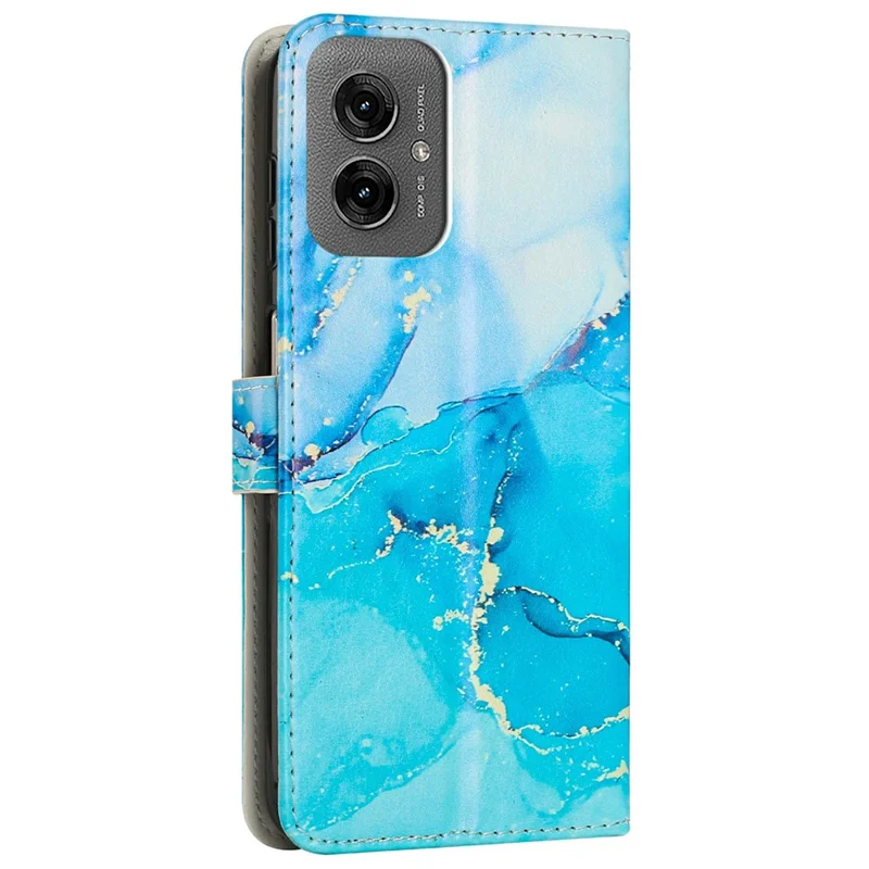 For Motorola Moto G55 5G Stand Case Marble Pattern PU Leather Wallet Phone Cover - Blue  /  Green