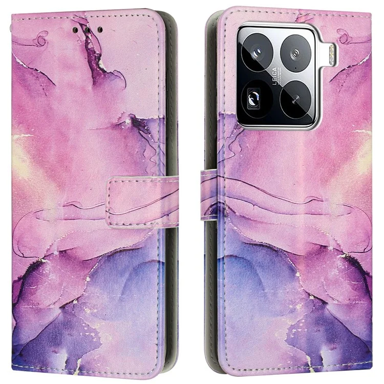 Étui de support Xiaomi 15 Pro en cuir PU motif marbre - Violet