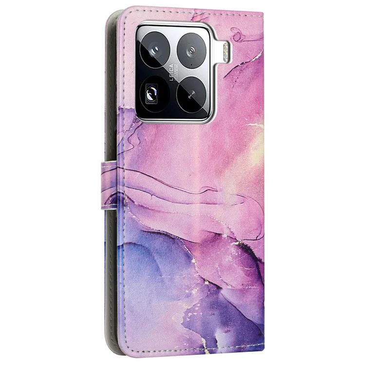 Étui de support Xiaomi 15 Pro en cuir PU motif marbre - Violet