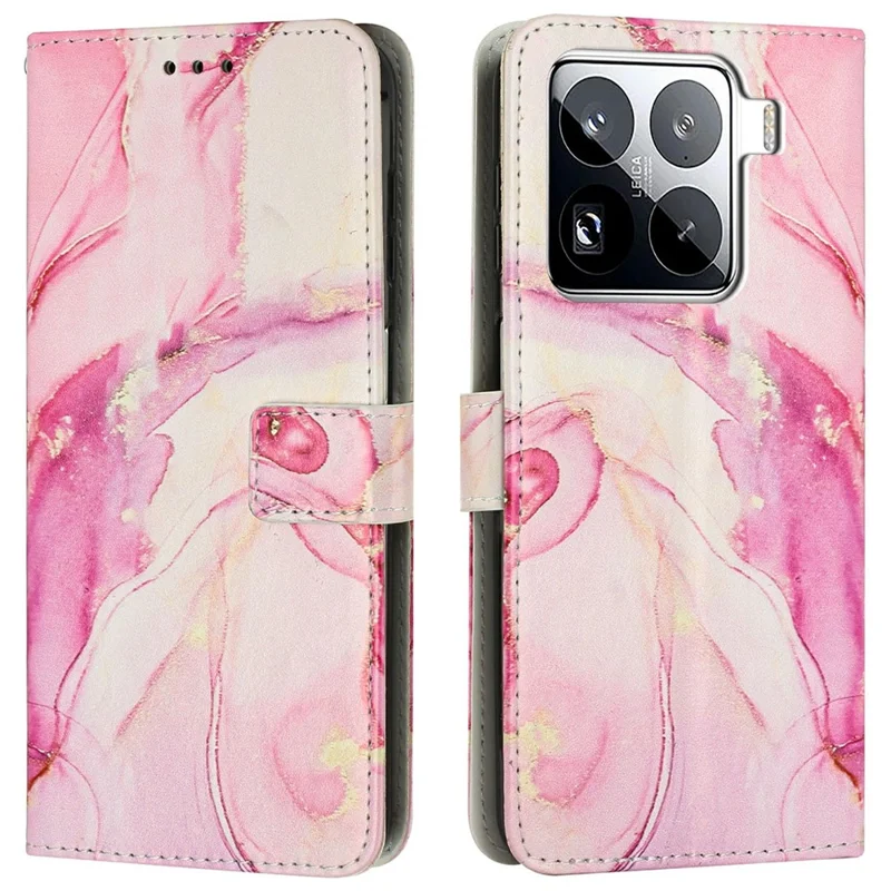 For Xiaomi 15 Pro Stand Case Marble Pattern PU Leather Wallet Phone Cover - Rose Gold