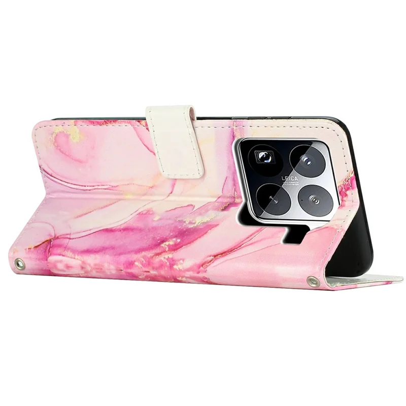 For Xiaomi 15 Pro Stand Case Marble Pattern PU Leather Wallet Phone Cover - Rose Gold