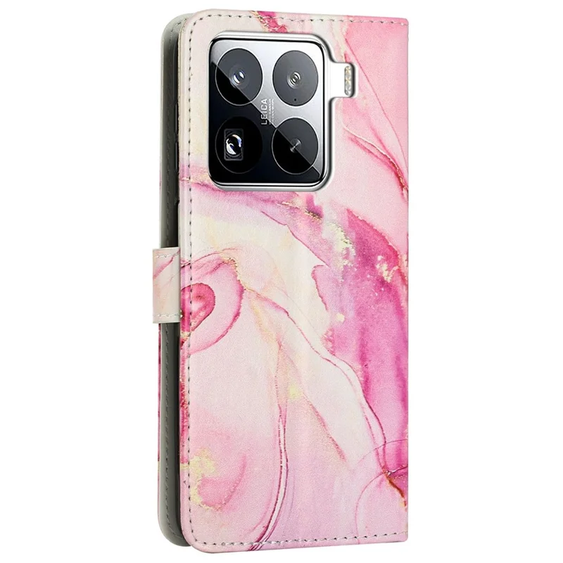 For Xiaomi 15 Pro Stand Case Marble Pattern PU Leather Wallet Phone Cover - Rose Gold