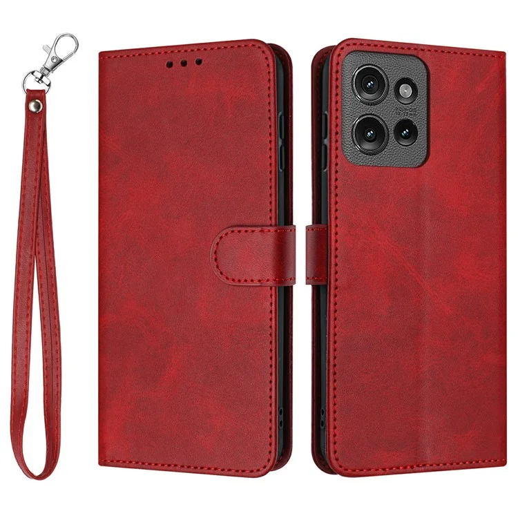 Für Motorola Moto G 5G (2025) Hülle Flip Stand PU Leder Brieftasche Handyhülle Kalbsleder Textur - Rot