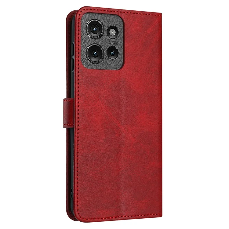 Für Motorola Moto G 5G (2025) Hülle Flip Stand PU Leder Brieftasche Handyhülle Kalbsleder Textur - Rot