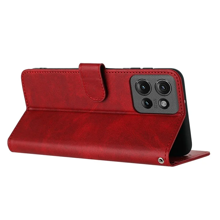 Für Motorola Moto G 5G (2025) Hülle Flip Stand PU Leder Brieftasche Handyhülle Kalbsleder Textur - Rot