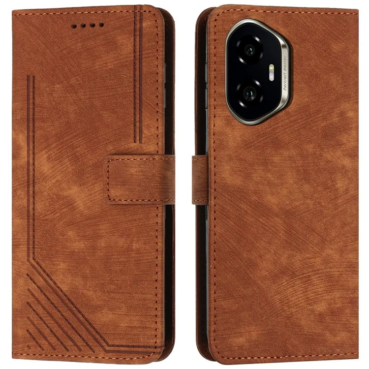 Für Honor 300 Case bedruckter Ledertelefon-Cover Faltständer - Braun