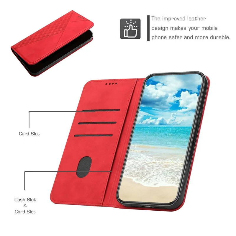 Leather Case for Motorola Moto G Power (2025) / G Play (2025) 4G Wallet Phone Cover Pattern Imprinted - Red