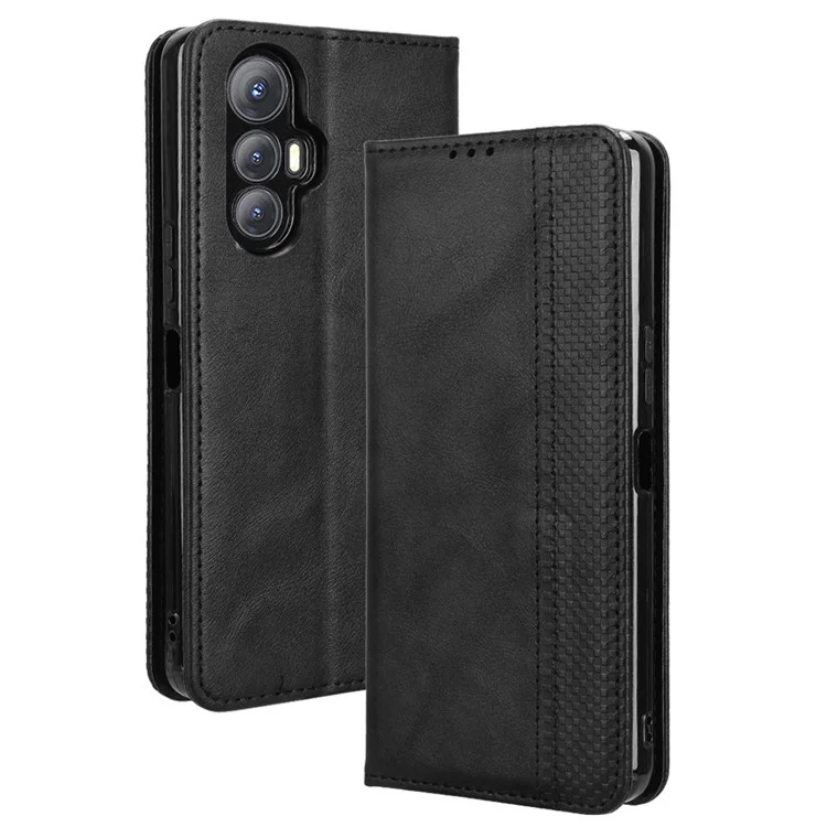 Capa de couro carteira com suporte para Cubot Max 5 - Textura retrô - Preto