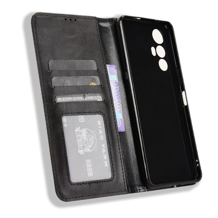 Capa de couro carteira com suporte para Cubot Max 5 - Textura retrô - Preto