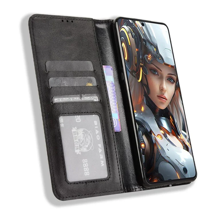 Capa de couro carteira com suporte para Cubot Max 5 - Textura retrô - Preto