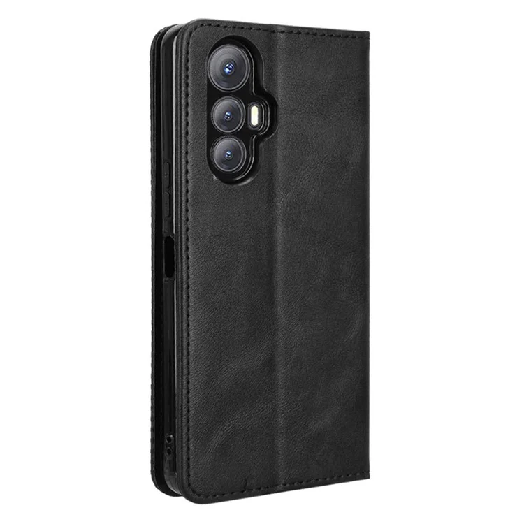 Capa de couro carteira com suporte para Cubot Max 5 - Textura retrô - Preto