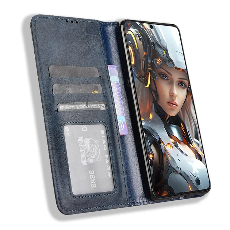 Für Cubot Max 5 Lederetui Geldbörse Stand Retro Textur Handyhülle - Blau